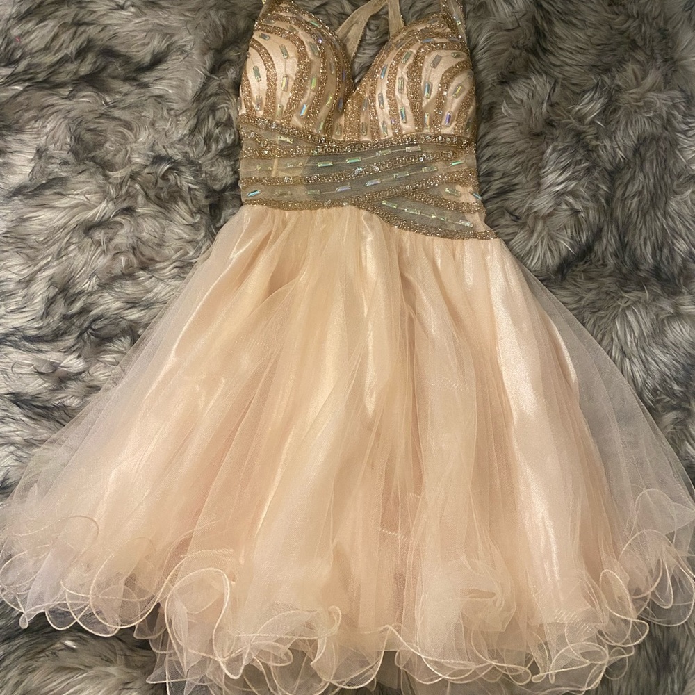 Dave & Johnny Fit and Flare Dress with Jeweled/Sheer Bodice and Straps, Size 5/6